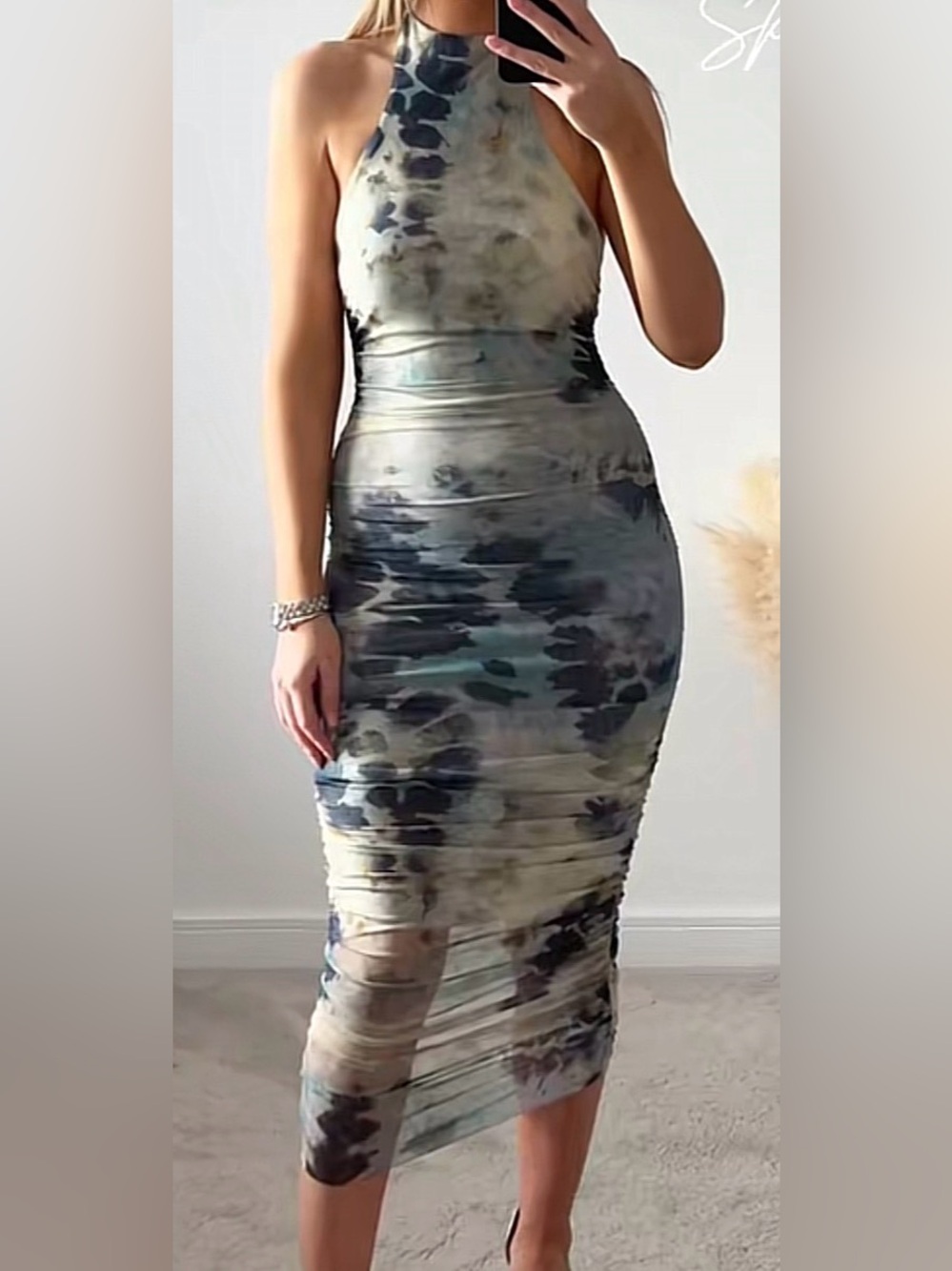 Zara Watercolor Blue Multi Halter Dress